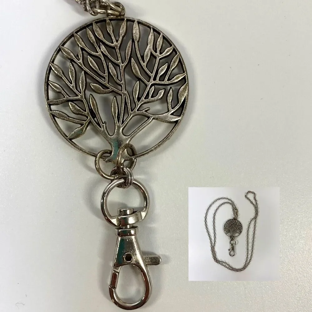 Tree of Life Pendant Badge Name Tag Holder‎ Necklace Silver Tone Work Conference